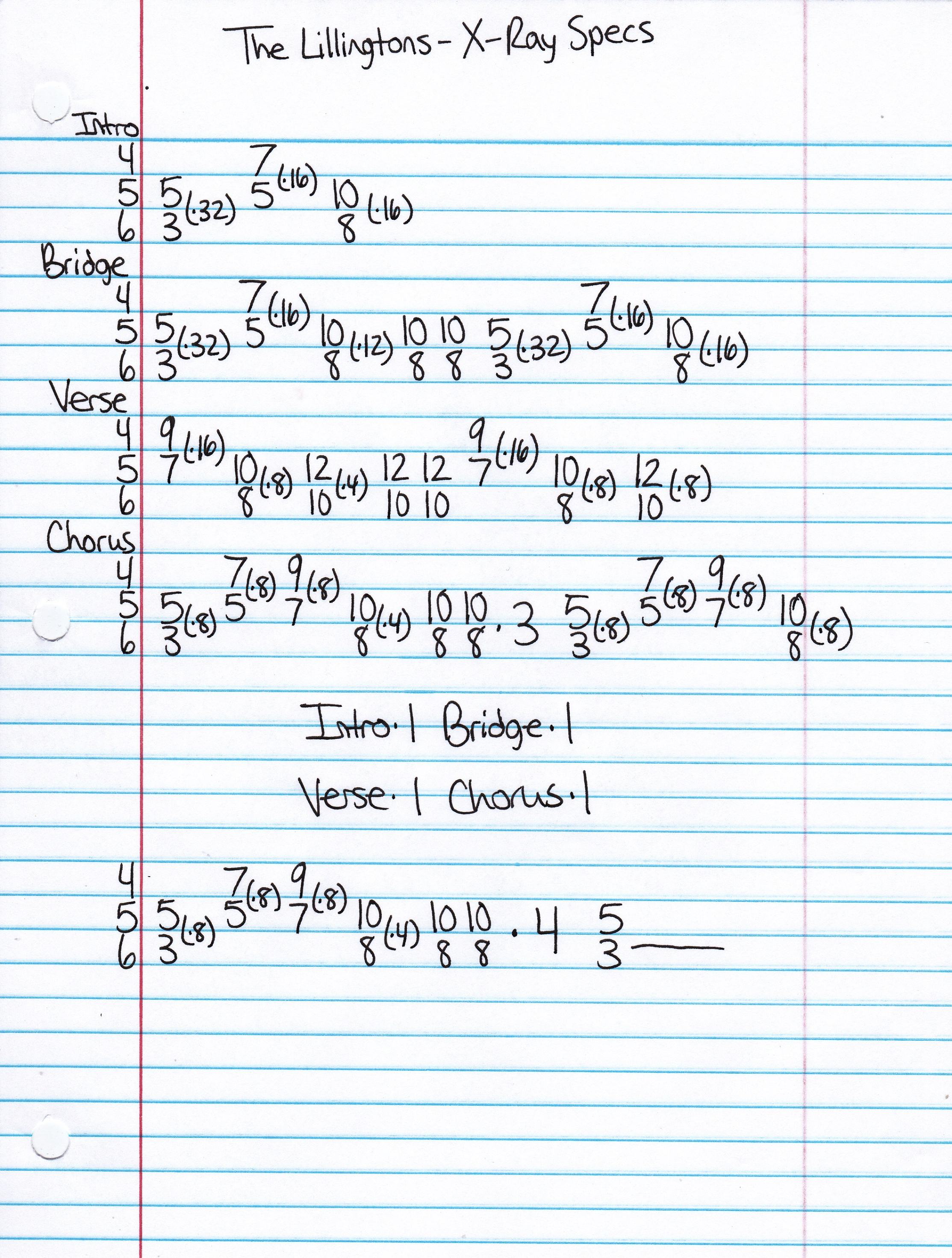 High quality guitar tab for X-Ray Specs by The Lillingtons off of the album Death By Television. ***Complete and accurate guitar tab!***